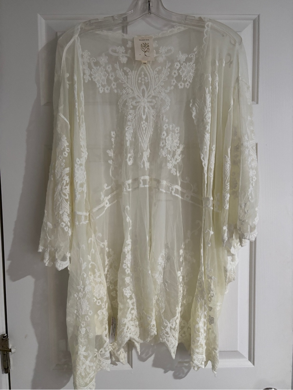 Meadow Rue Anthropologie Ivory Embroidered Lace Open Kimono Duster - One Size